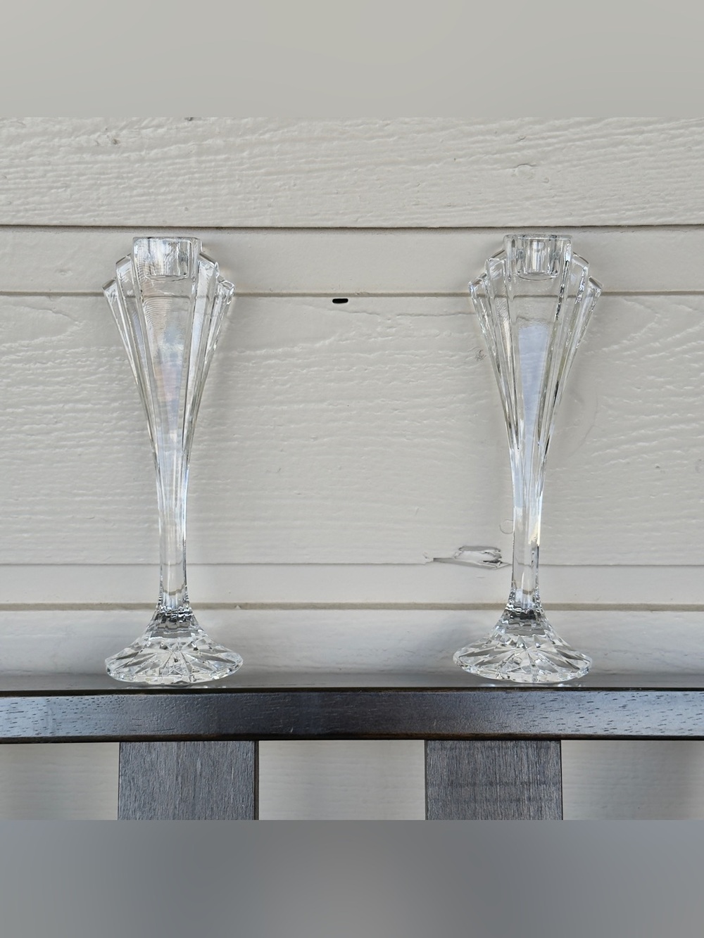 Vintage Jihlavske Sklarny Bohemia 24% Lead Crystal Set of 2 Art Deco Candlestick